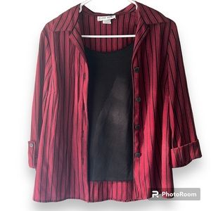VTG Dina Ariel Burgundy Collared Button Up Blouse Built in Tank Shoulder Pads L